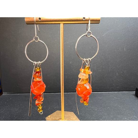 Vintage carnelian sterling silver dangle earrings - Picture 10 of 16